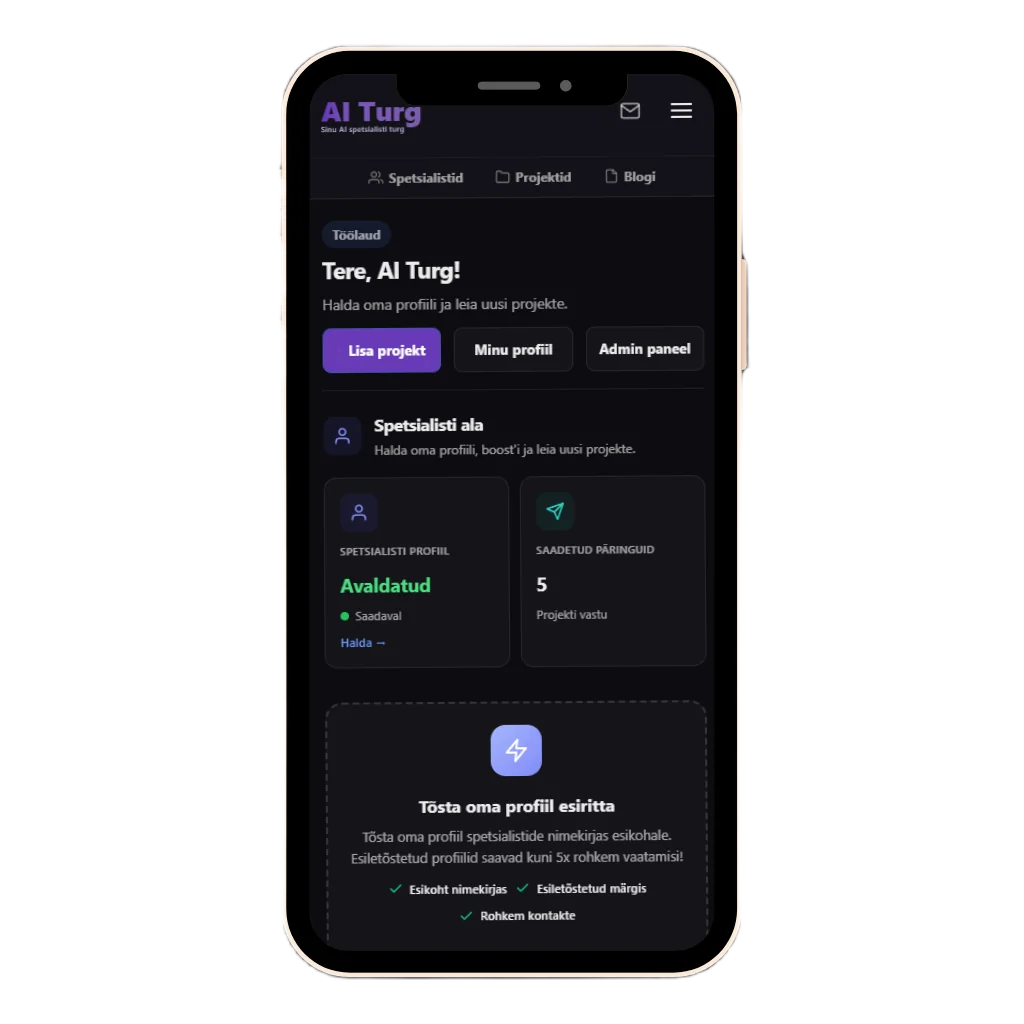 AI Turg mobile view