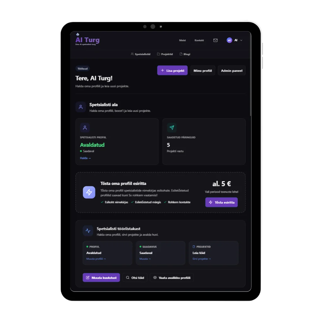 AI Turg tablet view