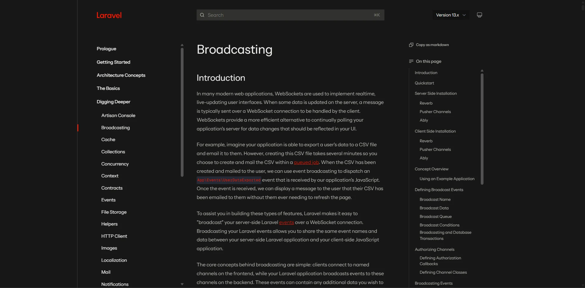 Laravel documentation: broadcasting