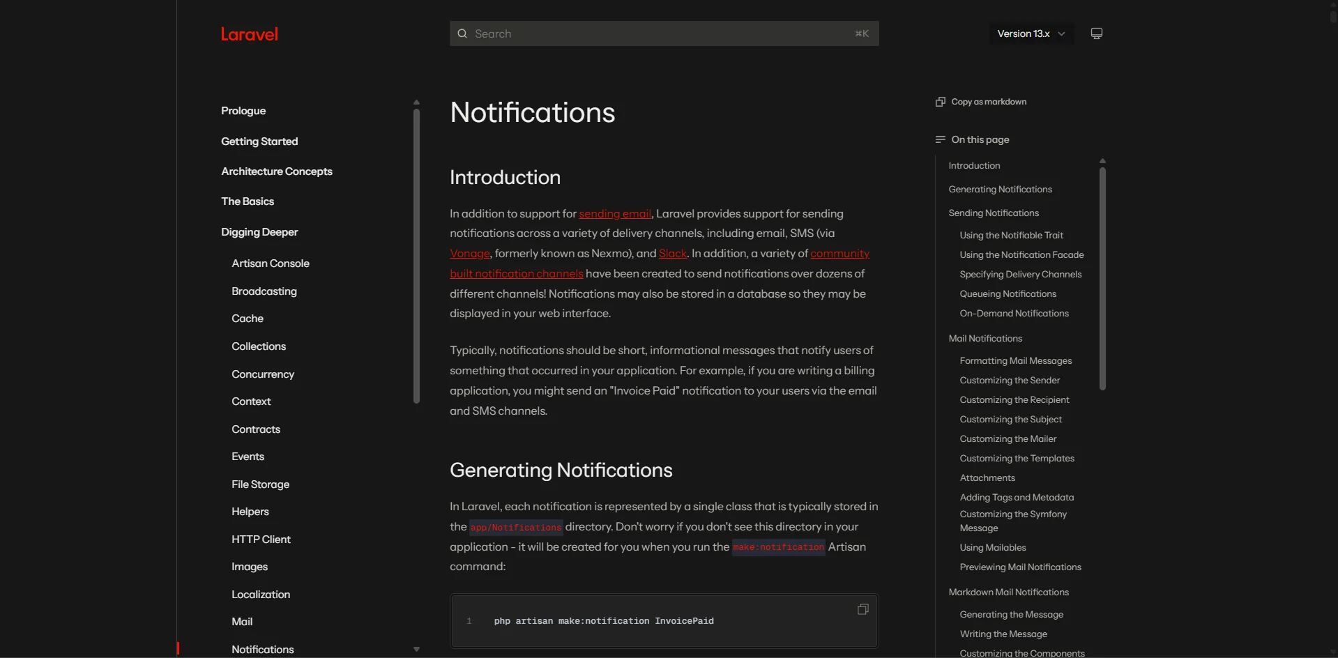 Laravel documentation: notifications