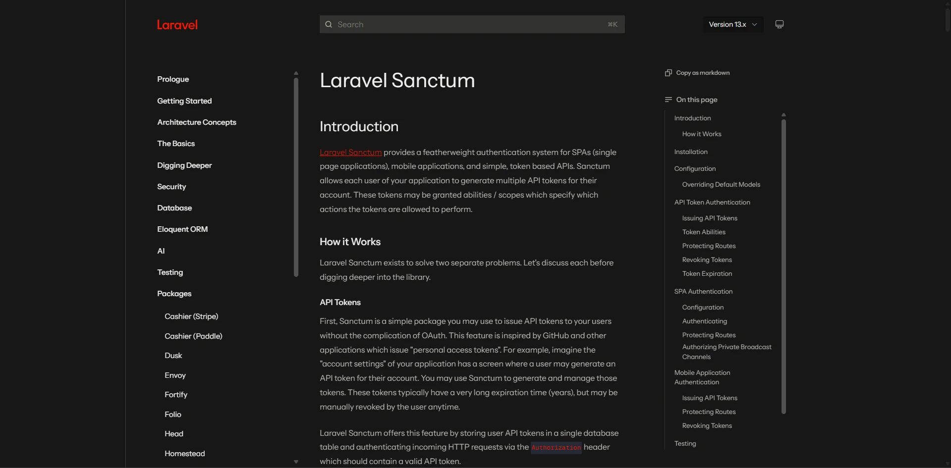 Laravel documentation: Sanctum