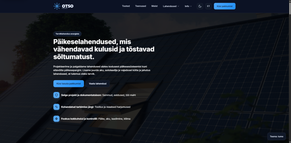 Otso – päikese- ja akulahenduste veebileht – Avaleht (arvuti TUME)