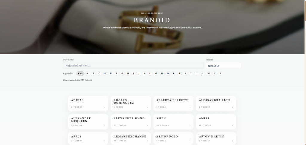 Moekaubamaja e-pood – Brändivaliku leht