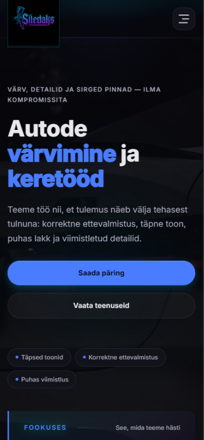 Siledaks OÜ koduleht – Avaleht mobiilis