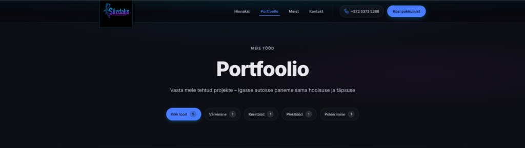 Siledaks OÜ koduleht – Portfoolio leht