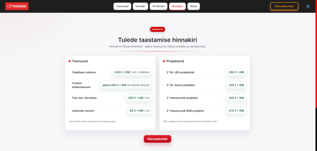 Tuleduueks – Hinnakirja leht