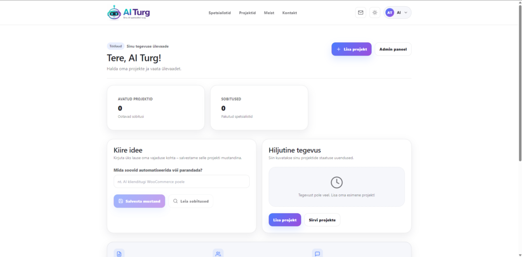 AI Turg – Konto töölaud